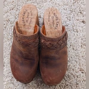 Kork-Ease Women's Brown Leather Clogs with Braided Collar